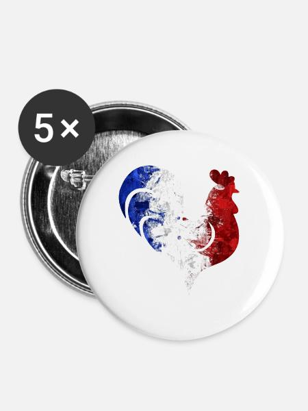 Hahn Frankreich Fußball - Buttons groß 56 mm (5er Pack) - Weiß