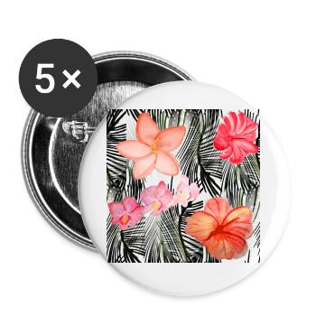 Skiair watercolor tropical flowers pattern - Buttons large 2.2''/56 mm (5-pack) - white - Front