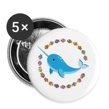 Kleiner Narwal - Buttons groß 56 mm (5er Pack) - Weiß - Vorne