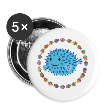 Lustiger Kugelfisch - Buttons groß 56 mm (5er Pack) - Weiß - Vorne