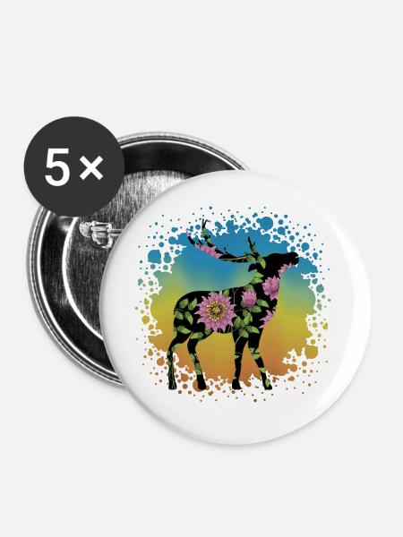 Hirsch - Buttons groß 56 mm (5er Pack) - Weiß