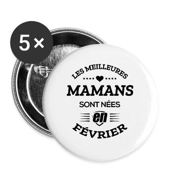 ANNIVERSAIRE MAMAN FÉVRIER - Lot de 5 grands badges (56 mm) - blanc - Devant