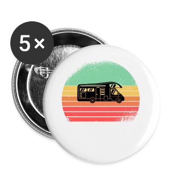 Camping Life Retro Sun Wohnmobil - Buttons groß 56 mm (5er Pack) - Weiß - Vorne