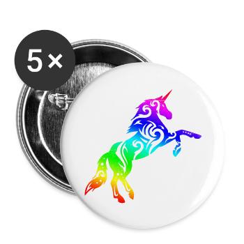 Einhorn Regenbogen Tribal Tattoo Bunt Geschenk - Buttons groß 56 mm (5er Pack) - Weiß - Vorne