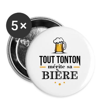 Tout tonton mérite sa bière - Lot de 5 grands badges (56 mm) - blanc - Devant