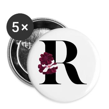 flowery letter R - Buttons large 2.2''/56 mm (5-pack) - white - Front