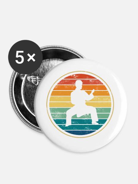 Karate Kampfsport - Buttons groß 56 mm (5er Pack) - Weiß
