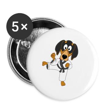 HUND - DACKEL - KAMPFDACKEL - KARATE - JUDO - Buttons groß 56 mm (5er Pack) - Weiß - Vorne