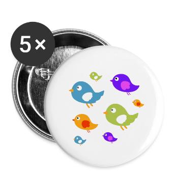 Süße Vögel Cartoon Kinder Bunt - Buttons groß 56 mm (5er Pack) - Weiß - Vorne