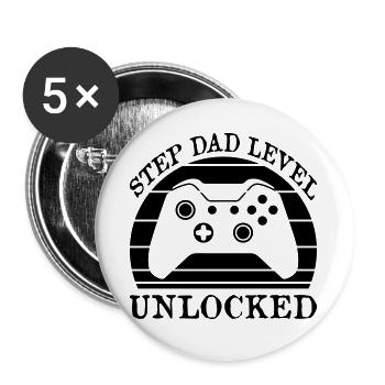 Step Dad Level Unlocked - Buttons groß 56 mm (5er Pack) - Weiß - Vorne