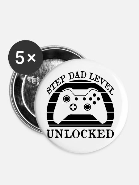 Step Dad Level Unlocked - Buttons groß 56 mm (5er Pack) - Weiß
