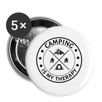 Camping ist meine Therapie Lustiger Camper-Spruch - Buttons groß 56 mm (5er Pack) - Weiß - Vorne