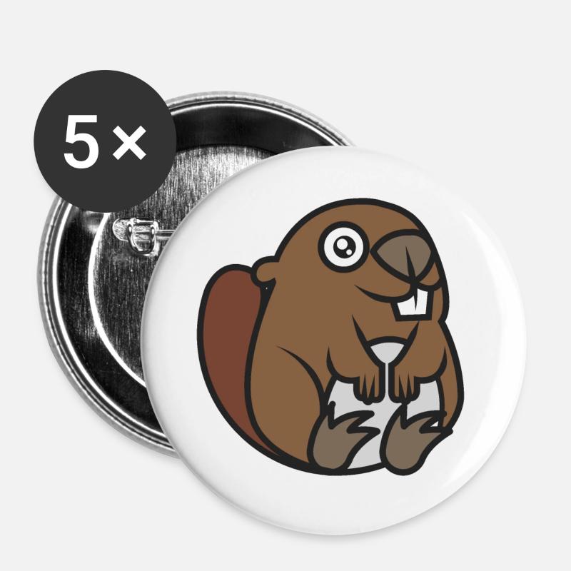 Cheerful beaver - Buttons large 2.2''/56 mm (5-pack) - white