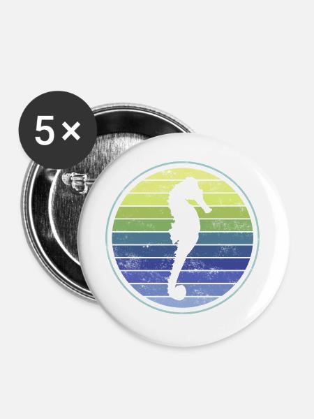 Seepferd Seepferdchen - Buttons groß 56 mm (5er Pack) - Weiß