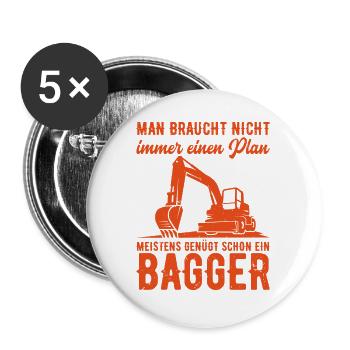 Baustelle Bagger Beruf Baustelle Geschenk - Buttons groß 56 mm (5er Pack) - Weiß - Vorne