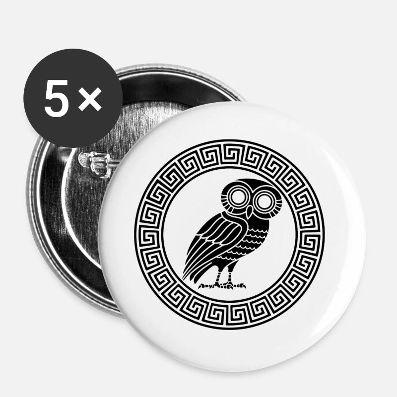 Griechisches Symbol der schwarzen Eule - Buttons groß 56 mm (5er Pack) - Weiß