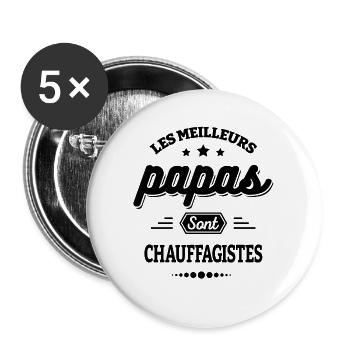 LES MEILLEURS PAPAS SONT CHAUFFAGISTES - Lot de 5 grands badges (56 mm) - blanc - Devant