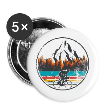 Mountain Trail Cyclist Retro - Buttons large 2.2''/56 mm (5-pack) - white - Front