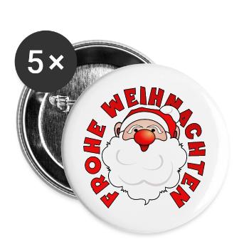 Frohe Weihnachten - WEIHNACHTSMANN - Buttons groß 56 mm (5er Pack) - Weiß - Vorne