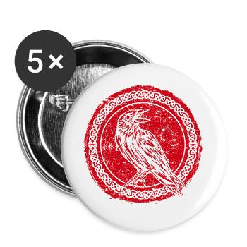 Viking Odin Rabe Hugin Munin Mythologie nordique - Lot de 5 grands badges (56 mm) - blanc - Devant
