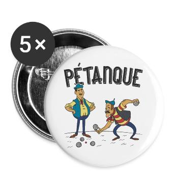 Petanque two players with boules balls boules boule - Buttons large 2.2''/56 mm (5-pack) - white - Front