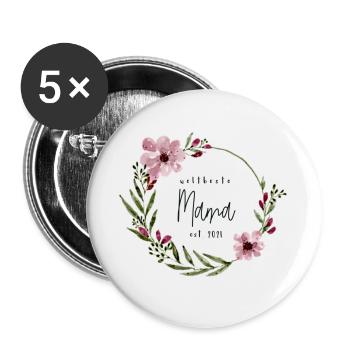 Weltbeste Mama est. 2021 Aquarell - Buttons groß 56 mm (5er Pack) - Weiß - Vorne