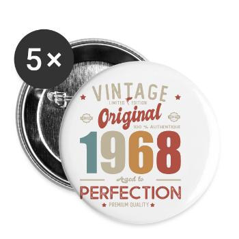 Jahrgang Original 1968 Geboren in 68 Geburtstag 53 Jahre - Buttons groß 56 mm (5er Pack) - Weiß - Vorne