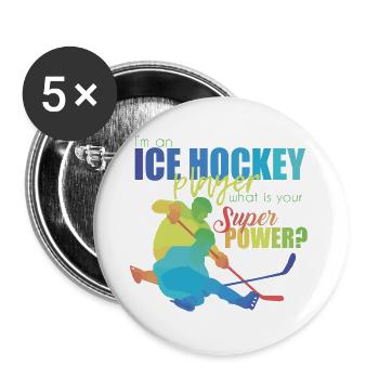 Eishockey - Buttons groß 56 mm (5er Pack) - Weiß - Vorne