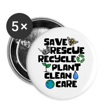 Erde Statement Artenschutz Naturschutz Umwelt - Buttons groß 56 mm (5er Pack) - Weiß - Vorne