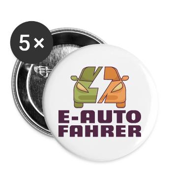E-Auto Fahrer Elektroauto Outfit für Auto Fans - Buttons groß 56 mm (5er Pack) - Weiß - Vorne