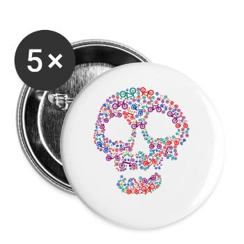 Totenkopf Fahrrad Radsport - Buttons groß 56 mm (5er Pack) - Weiß - Vorne