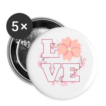 Bague de fleurs de cerisier Love - Lot de 5 grands badges (56 mm) - blanc - Devant