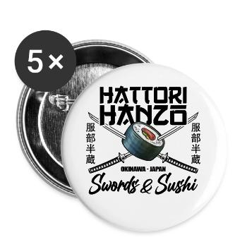 Hattori-Hanzo-Schwerter und Japan-Sushi-Geschenk - Buttons groß 56 mm (5er Pack) - Weiß - Vorne