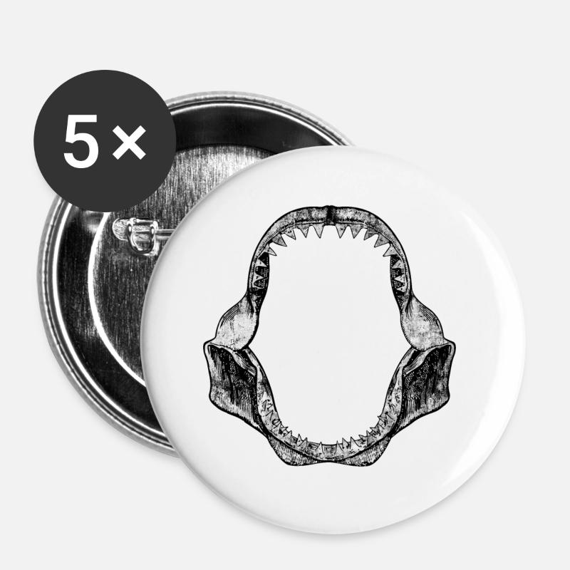 Vintage Shark Jaws - Buttons large 2.2''/56 mm (5-pack) - white