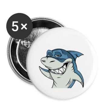 Cooler und lustiger Hai #1 Cool Sharks - Buttons groß 56 mm (5er Pack) - Weiß - Vorne