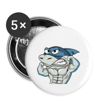 Cooler Hai mit Muskeln Bodybuilder #3 Cool Sharks - Buttons groß 56 mm (5er Pack) - Weiß - Vorne