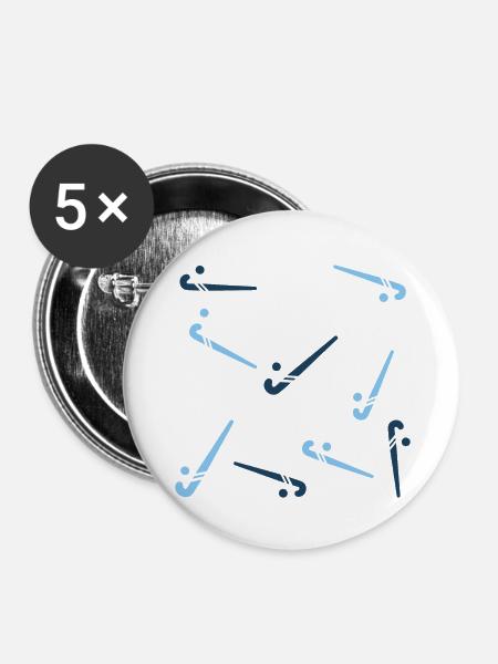 kleine Hockeyschläger blau - Buttons groß 56 mm (5er Pack) - Weiß