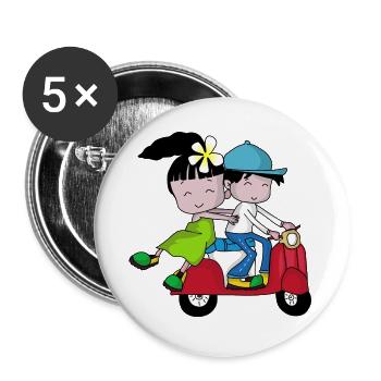 Scooter Couple – Journey with Moped - Buttons large 2.2''/56 mm (5-pack) - white - Front