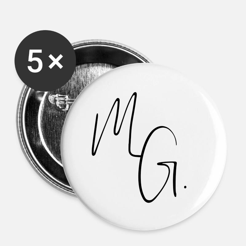 Initials M.G - Buttons large 2.2''/56 mm (5-pack) - white