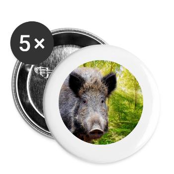 Hunting Hunter Wild Boar DEer Hunting - Buttons large 2.2''/56 mm (5-pack) - white - Front