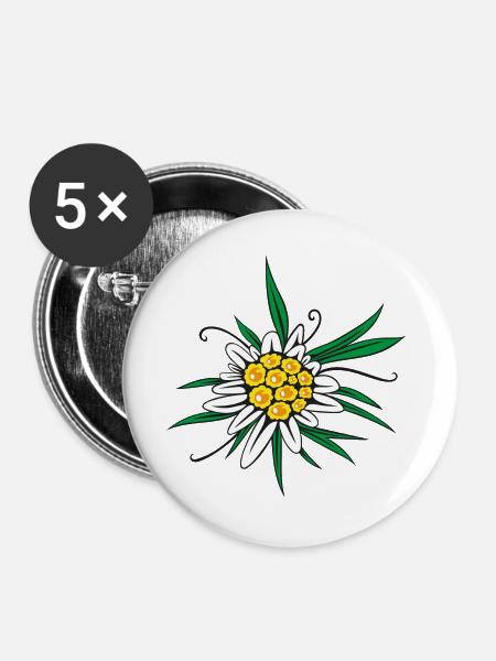 Edelweiss Blume Blüte - Buttons groß 56 mm (5er Pack) - Weiß