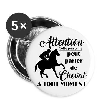 Cadeau pour cavalière - Lot de 5 grands badges (56 mm) - blanc - Devant