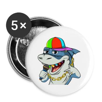 Cooler Rapper Hai mit Mikrofon #13 Cool Sharks - Buttons groß 56 mm (5er Pack) - Weiß - Vorne