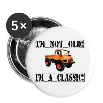 Je ne suis pas vieux - Je suis un classique / Unimog - Lot de 5 grands badges (56 mm) - blanc - Devant