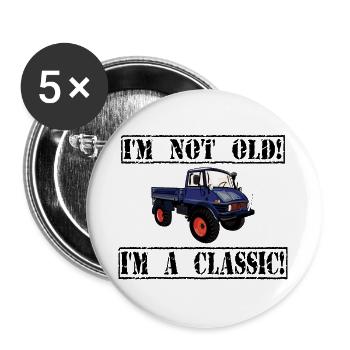 Je ne suis pas vieux - Je suis un classique / Unimog - Lot de 5 grands badges (56 mm) - blanc - Devant