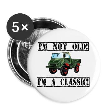 Je ne suis pas vieux - Je suis un classique / Unimog - Lot de 5 grands badges (56 mm) - blanc - Devant
