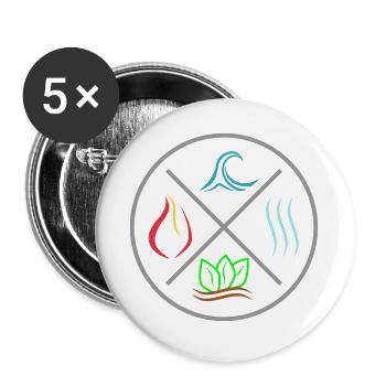Die 4 Elemente - Feuer, Wasser, Erde, Luft - Kreis - Buttons groß 56 mm (5er Pack) - Weiß - Vorne