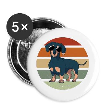 Niedliches Hunde Vintage Dackel Gassi Motiv Dackel - Buttons groß 56 mm (5er Pack) - Weiß - Vorne