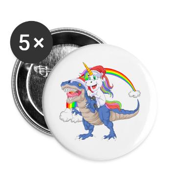 Weihnachtsmann Einhorn reitet Dinosaurier Trex Weihnachten - Buttons groß 56 mm (5er Pack) - Weiß - Vorne
