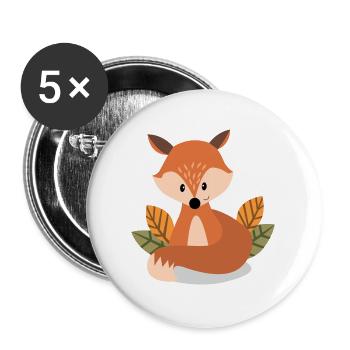 Fox Kawaii Cartoon Illustration Artwork für Kinder - Buttons groß 56 mm (5er Pack) - Weiß - Vorne